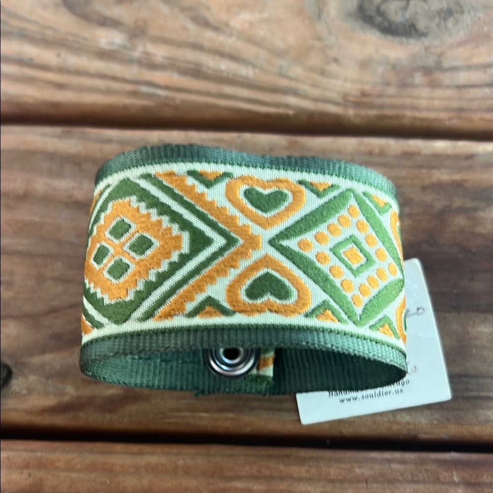 Green and Orange Patterned Bracelet MADE FROM GUITAR STRAP BY SOULDIER